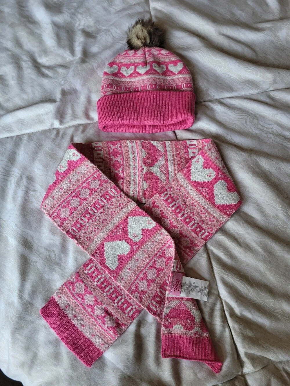 Lot Of 4: Girls' Pom Pom Beanies w/ Matching Scarves(3 Sets) & 1 Pom-Pom Earflap